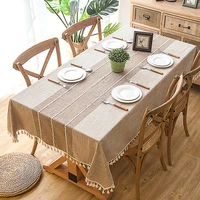 cotton linen tablecloths wrinkle free anti fading table cloth tassel rectangle indoor outdoor dining table cover