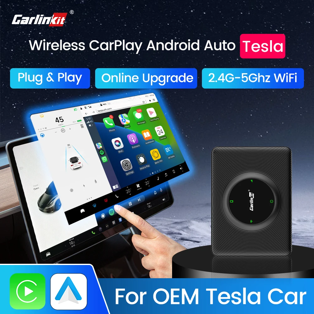 

CarlinKit T2C Android Auto Wireless CarPlay Ai Box For Tesla Model 3/Y /X/S Waze Spotify 2.4G&5Ghz WiFi Auto Connect OTA Upgrade