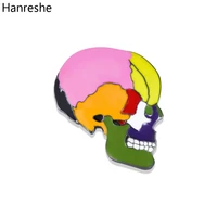 hanreshe medical enamel head skull brooch pins colorful anatomy medicine jewelry lapel badge gifts for doctor nurse
