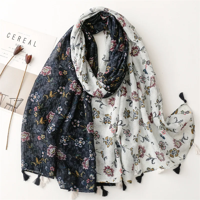 

180*90Cm Viscose Scarves for Women Fashion Patchwork Floral Tassel Shawls And Wraps Pashmina Stole Bufandas Muslim Sjaal 2023