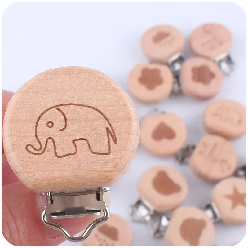 Бусы-клипсы деревянные полукруглые из бука с мультяшными животными 5 шт. |