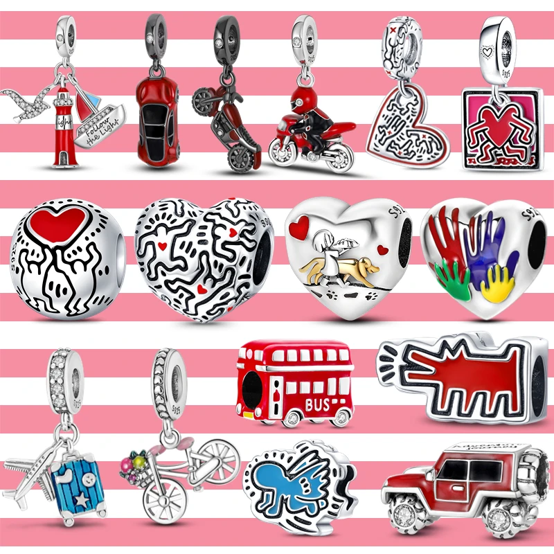 

2022 New 925 Sterling Silver Dancing People Collection & Punk Motorcycle Car Charm fit Pandora 925 Bracelet Jewelry for women