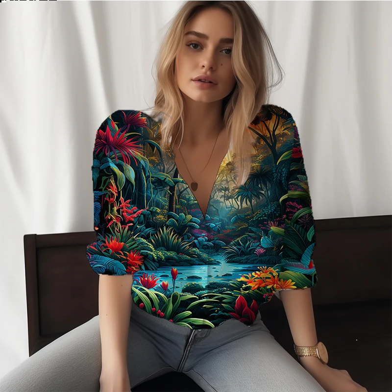 

Летняя новая женская рубашка Мечта джунглей 3D печать женская рубашка Повседневная стильная женская рубашка для отпуска модная трендовая женская рубашка