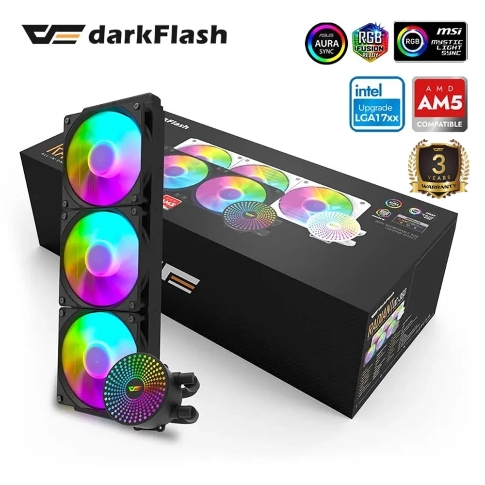 Жидкий кулер для процессора Ddarkflash 360 мм, 4-контактный Pwm 3-контактный 5 В, адресный Водяной кулер для процессора Argb для Intel и Amd