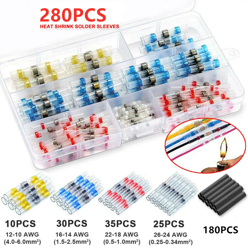 

280PCS Waterproof Solder Seal Wire Terminals Kit, Heat Shrink Bullet Connectors Fully Insulated Electrical Wire Connectors