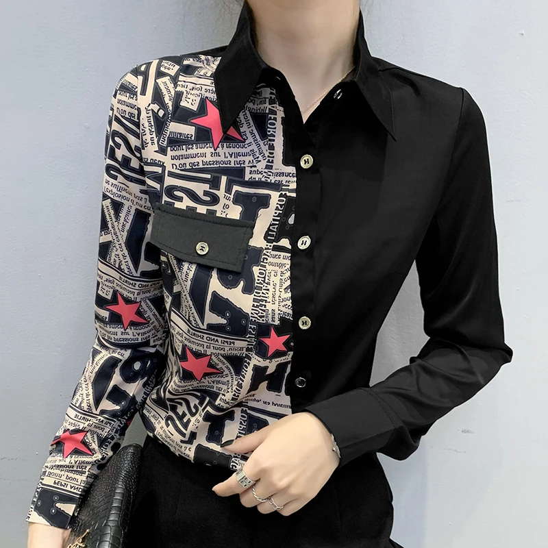

Summer New Women Shirt Letter Viscose Long Sleeve Top Casual Fashion Loose Polo Houthion