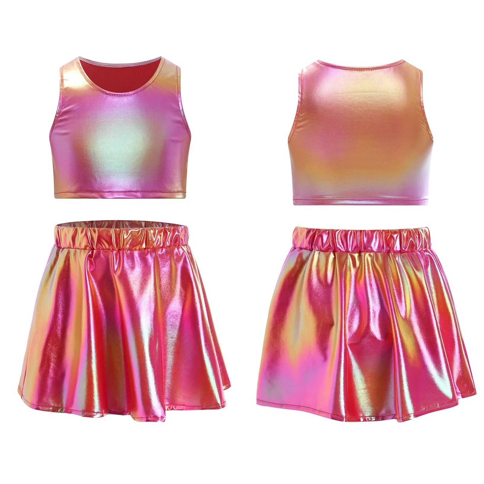 Танцевальная майка для девочек укороченный топ с металлическим блеском и юбка
