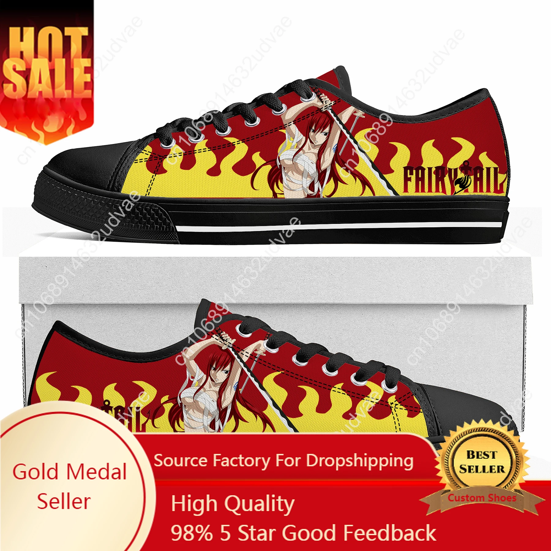 

Manga Erza Scarlet Anime Fairy Tail Low Top Sneakers Mens Womens Teenager High Quality Canvas Sneaker Couple Shoes Custom Shoe