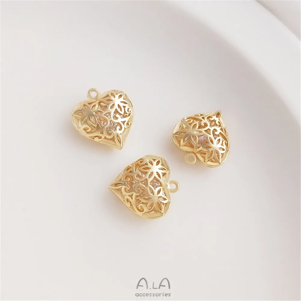 

Hollow out with zircon flower rattan peach heart pendant 14K gold color pendant diy bracelet necklace pendant