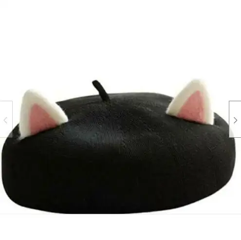 

Pink Cute Cat Ear Beret Summer French Beret Hats for Women Artist Ramie Cotton