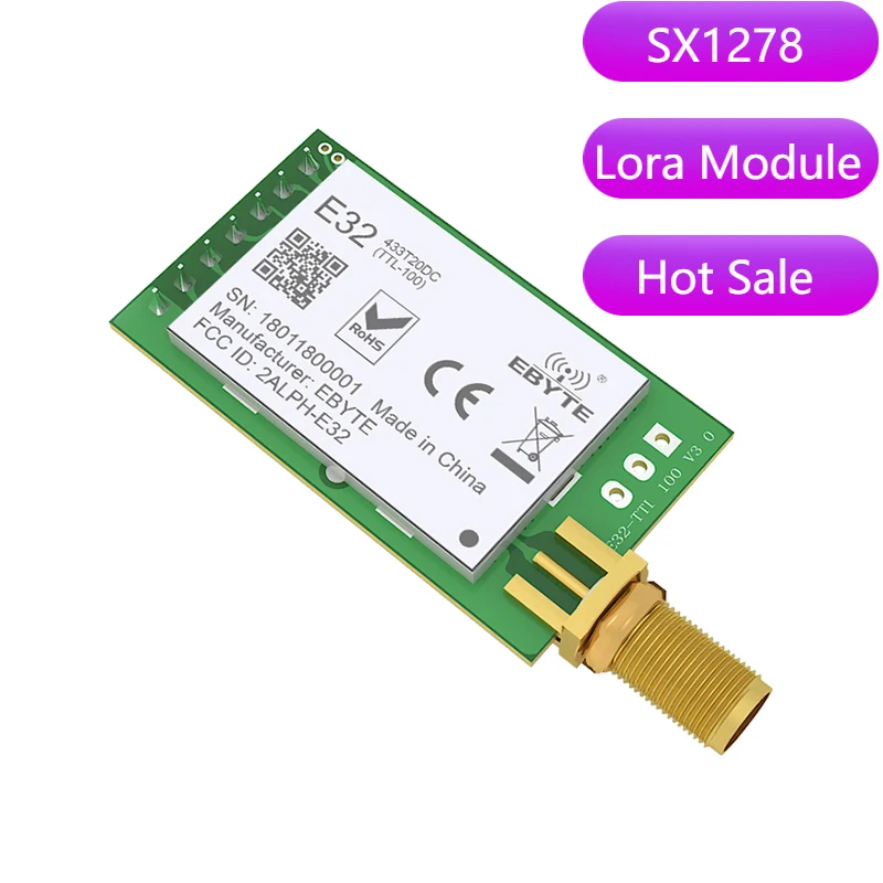 SX1278 LoRA 433 МГц UART RF модуль 20 дБм 3 км E32-433T2 0D беспроводной приемопередатчик ресивер |