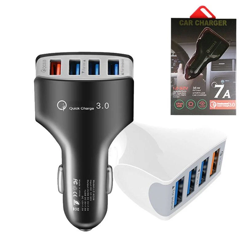 

20Pcs/lot 4 Ports USB Car Charger 7A Fast Charging For iPhone 13 12 11 Pro Xiaomi Huawei Mobile Phone Car Charger Adapter Packed