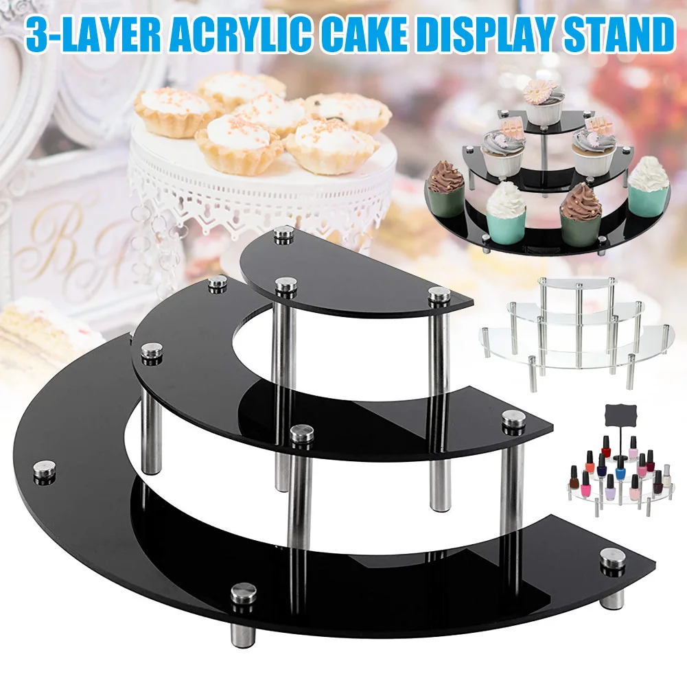 

3-Layer Semicircle Acrylic Jewelry Display Rack Cake Desktop Holder Tabletop Retail Display Stand 3-Layer Semicircle Acrylic