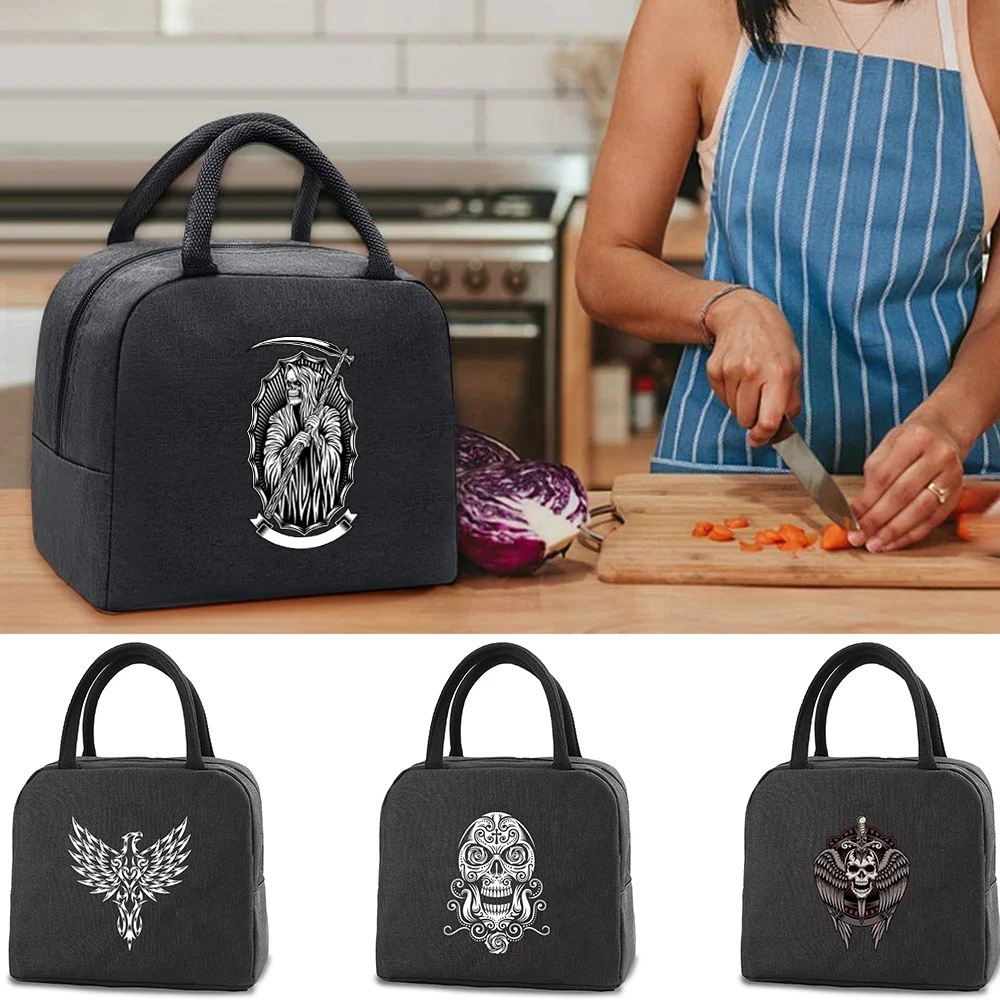 

Thermal Lunch Bags for Children Food Cooler Bag Travel Picnic Insulated Box Halloween Skull Series Women Work Bento Organizer