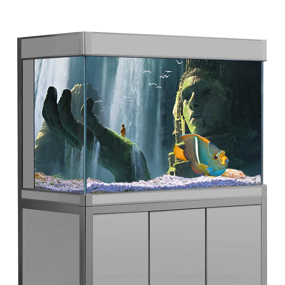 

Fish Tank Background Sticker, Hinduism Thailand Asian Waterfall Shiva HD Printing Wallpaper Aquarium Backdrop Decorations PVC