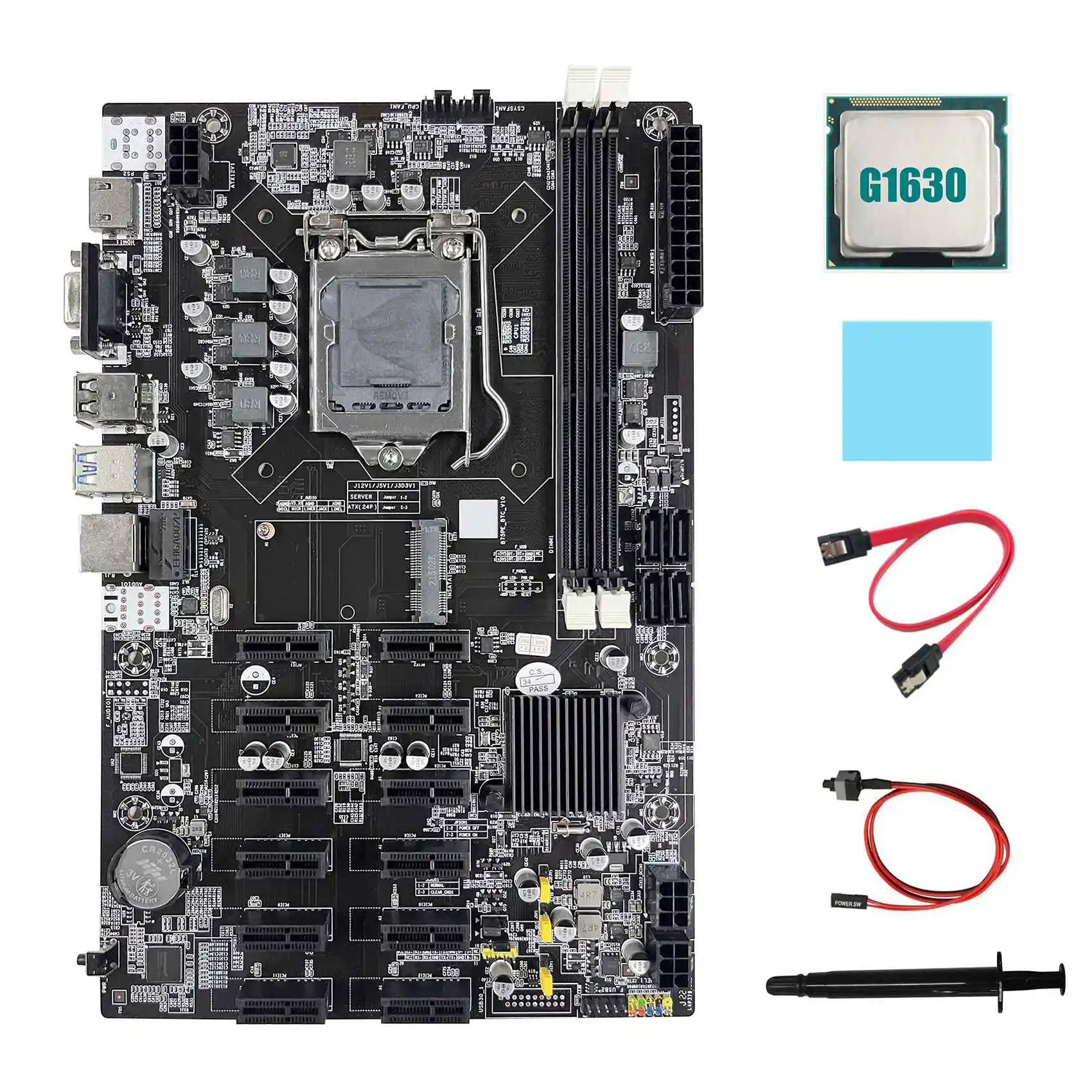 B75 12 PCIE ETH Mining Motherboard+G1630 CPU+SATA Cable+Switch Cable+Thermal Pad+Thermal Grease BTC Miner Motherboard