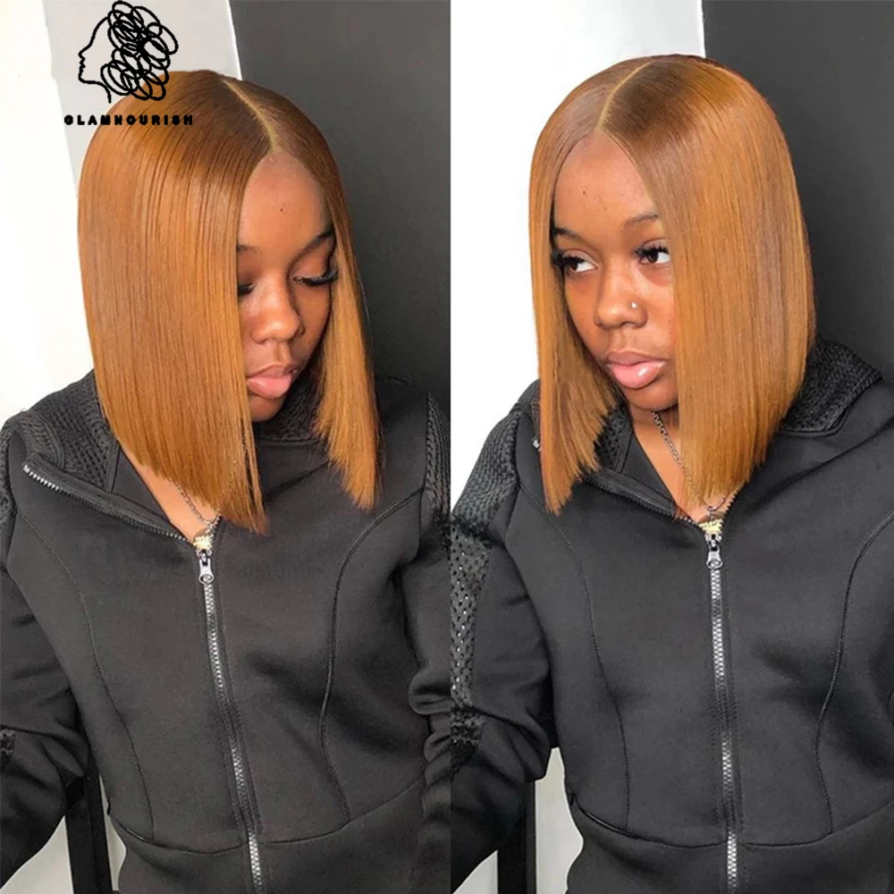 Blonde Short Lace Front Human Hair Wigs Ginger Lace Front Wigs Remy Peruvian Straight Orange Burgundy Pre Plucked With Baby Hair