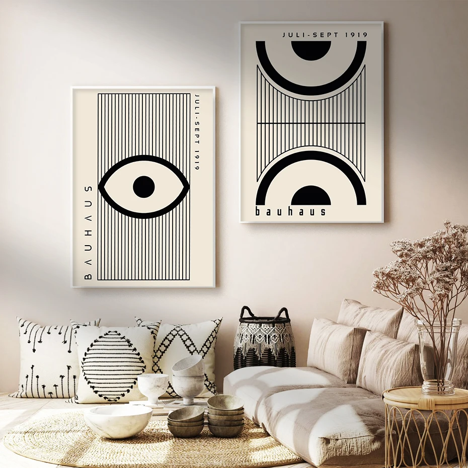 

Bauhaus Black Beige Boho Posters Mid Century Wall Art Canvas Painting Prints Pictures Retro Geometric Living Room Home Decor
