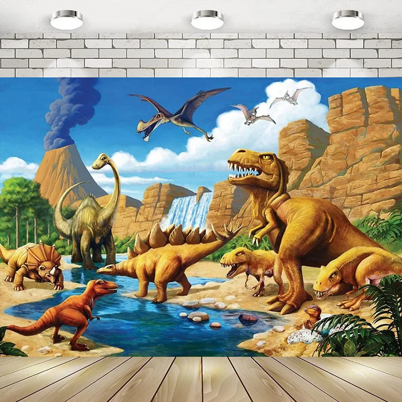 

Dinosaur World Tropical Jungle Safari Happy Birthday Party Photography Backdrop Background Banner Decoration Baby Shower
