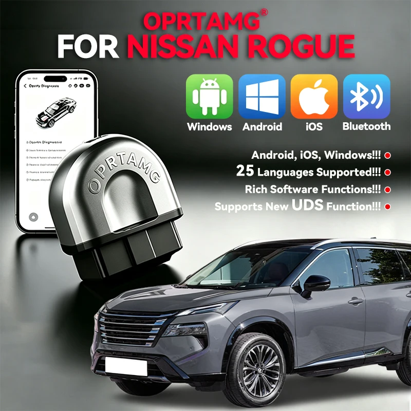 Фото OPRTAMG B25 Bluetooth OBD2 сканер для Nissan Rogue 2007-2025 T31 T32 T33, диагностический инструмент для всех систем автомобиля, кодирование ЭБУ. №1