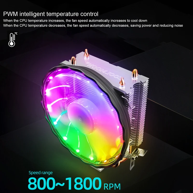 

For COOLMOON 12CM CPU Cooler CPU Radiator Fan Desktop Computer Host Dual Copper Tube Vertical Fan 4PIN Silent Heat Pipe