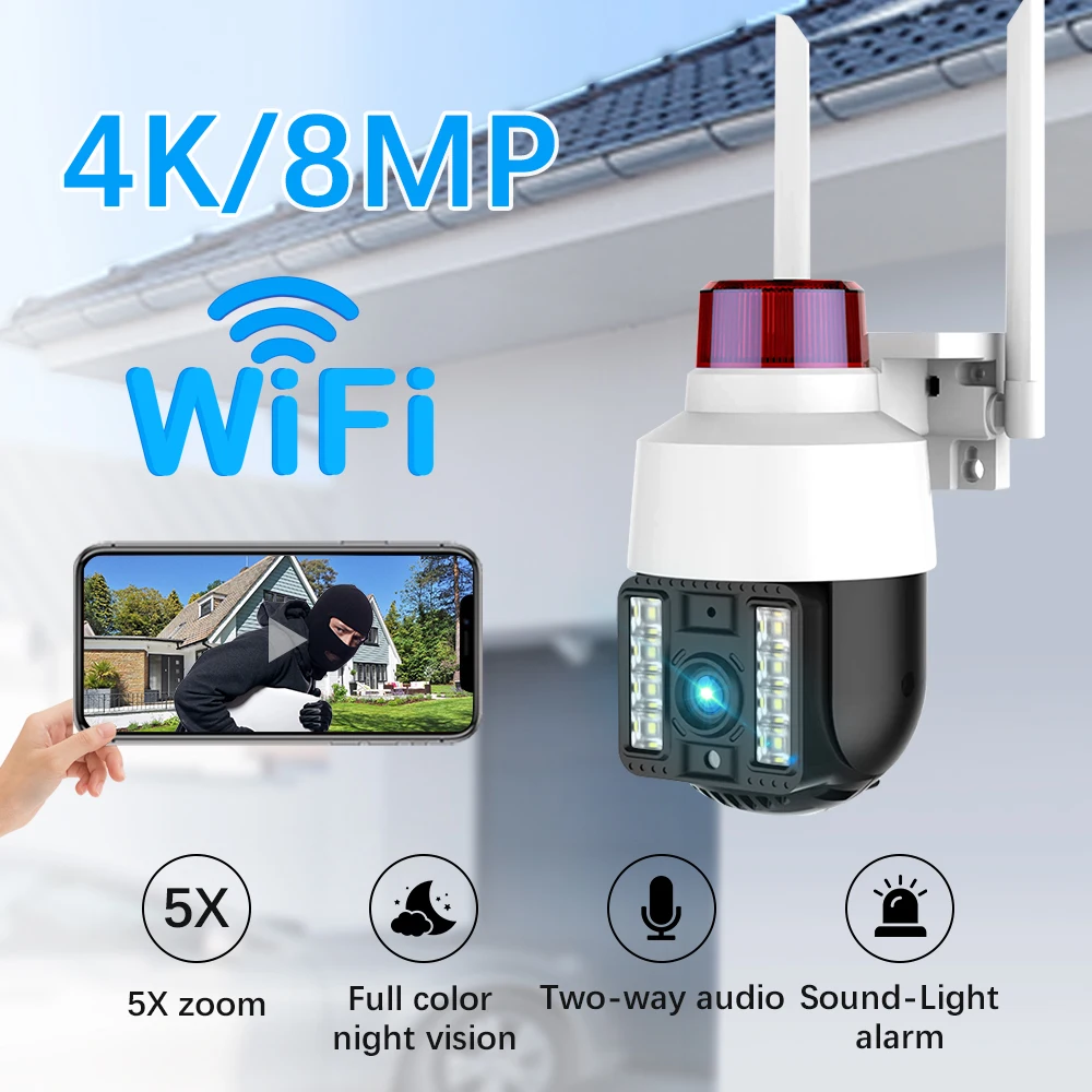 

N-eye3c 8MP наружная PTZ Wi-Fi камера безопасности с цифровым зумом 5x IP, водонепроницаемая, ночное видение, автофокус, набор дополнительных карт Micro SD