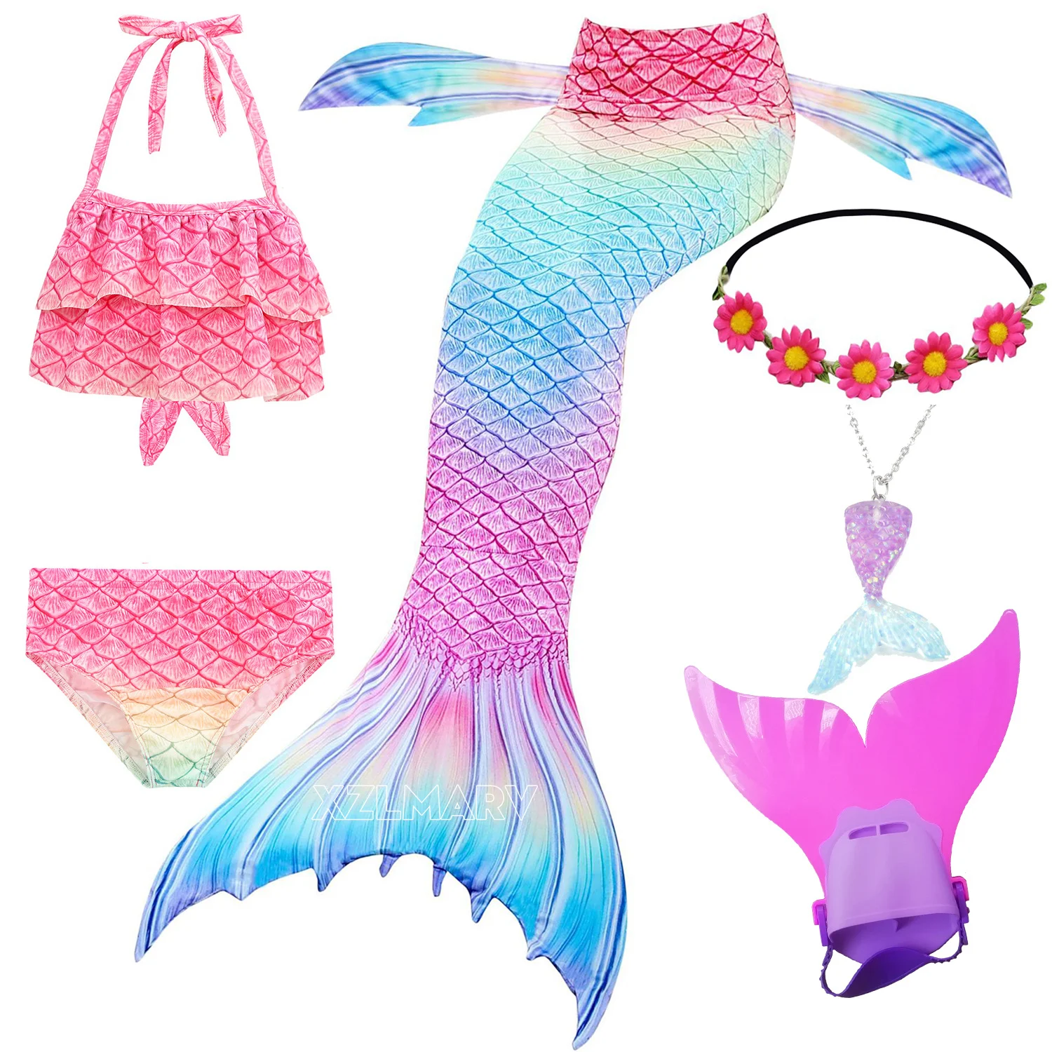 Комплект костюма русалки для девочек с моноластом плавания и Хэллоуина включает