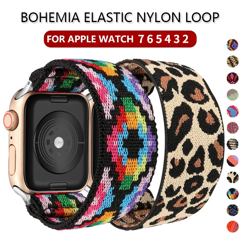 Bohemia Elastic Nylon Solo Loop for Apple Watch Band 7 45mm 38mm 44mm For iwatch Series 6 5 4 Replacement Strap 41mm 40mm 42mm