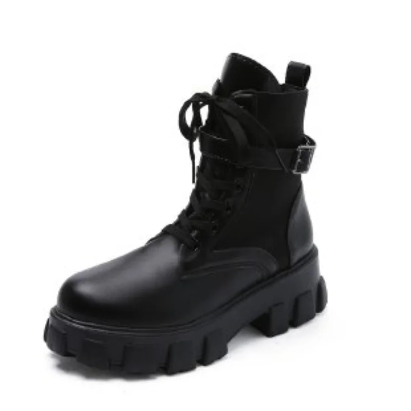 short Boots Women's British Fan Boots 2021 New Spring and Autumn Boots Women's Short Boots Thick-soled Single Boots Large Size