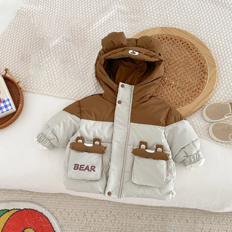 Детское теплое хлопковое пальто осенне-зимняя свободная куртка на молнии с