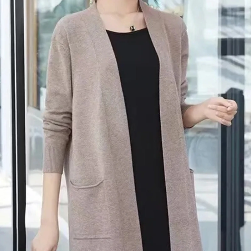 Повседневный свободный длинный вязаный кардиган модные свитера в Корейском