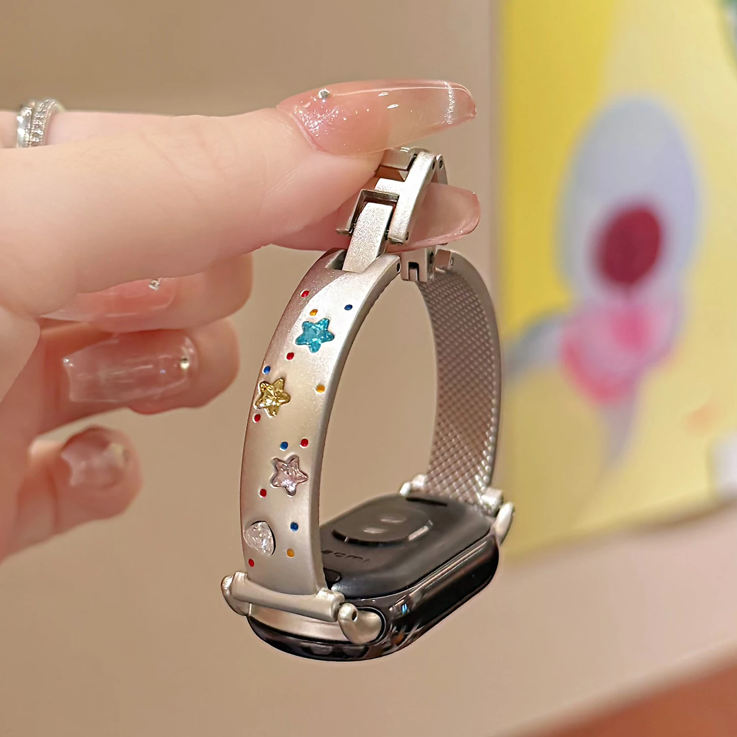 Фото Сверкающий роскошный металлический ремешок для Xiaomi Band 10 8/9 Pro, ремешок для девочек, подходит для Redmi Watch 4/5, универсальный 18/20/22 мм №1