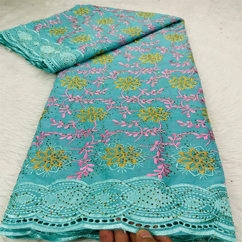 

5 yard Swiss lace fabric latest heavy beaded Embroidery African 100% cotton fabrics Swiss voile lace popular Dubai style HL09034