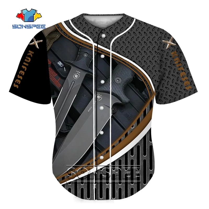 

SONSPEE 3D Printed Cool Baseball Uniform For Men Military Knife Dagger Pattern Sportswear Short Sleeve Hip Hop Baseball Jerseys