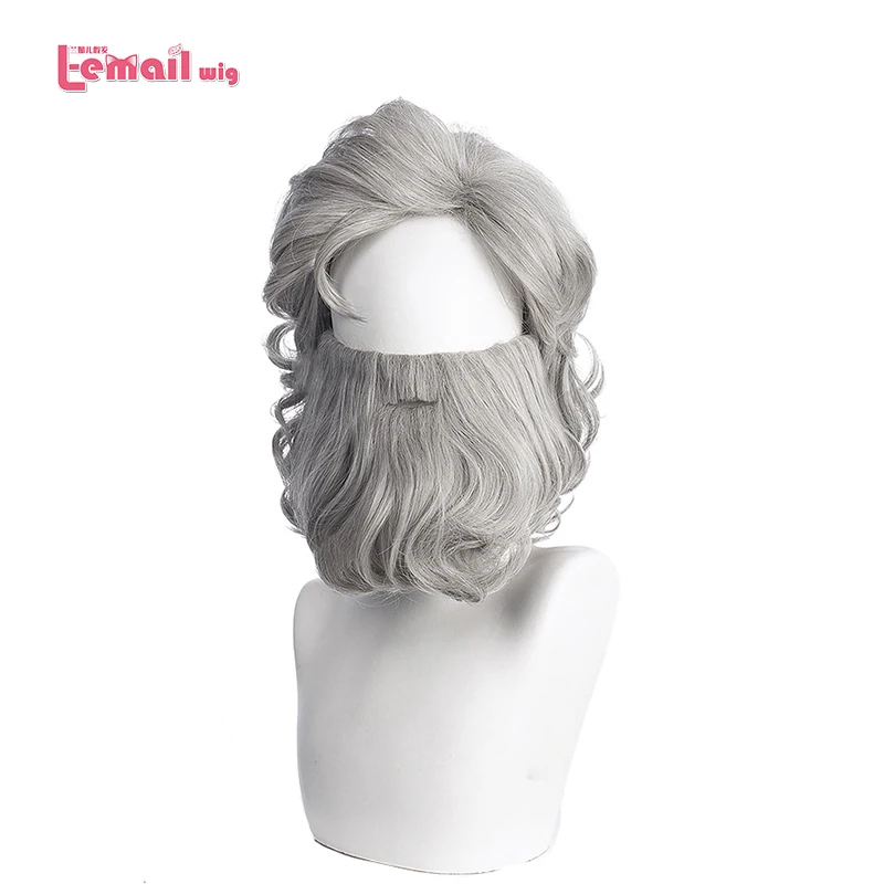 

L-email wig Synthetic Hair Santa Claus Christmas Cosplay Wig Silver Gray With Beard Short Curly Heat Wigs Resistant Cosplay Wig