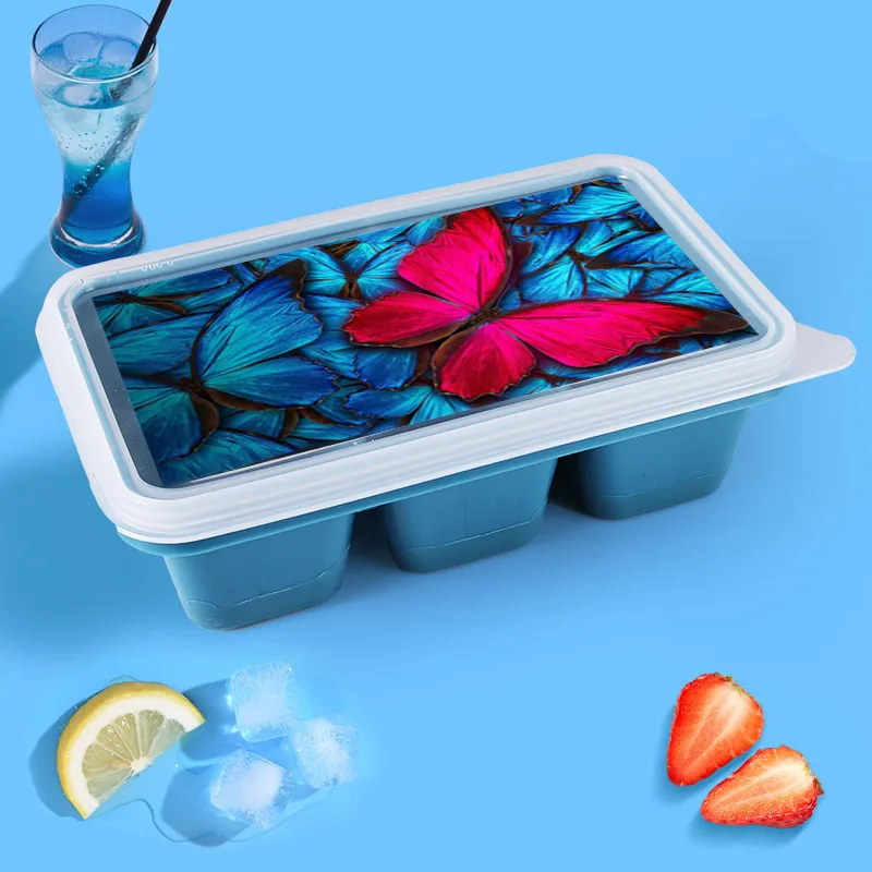 

Red and Blue Butterfly 6 In 1 Portable Silicone Ice Cube Maker Whiskey Wine Cocktail Ice Cube Tray with Lids Moldes Helados