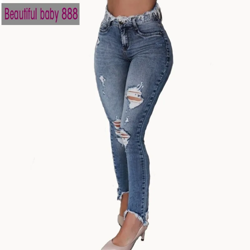 

Meqeiss 2020 New Clothes Women Jeans Woman Slim pants Washed Ripped Hole Gradient Long Jeans Denim Sexy Regular Pants