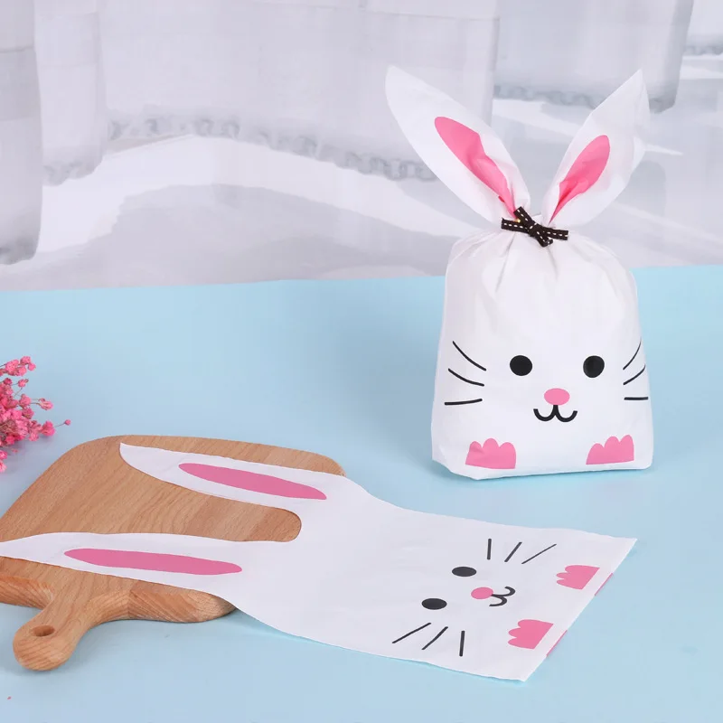

25pcs Easter Cute Rabbit Ear Bags Cookie Plastic Bags&Candy Gift Bags for Biscuits Snack Baking Package Easter Party Supplies