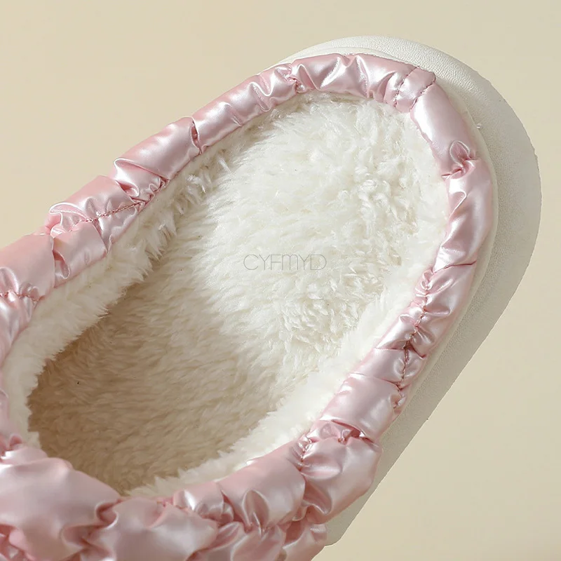 Winter Home Slippers for Women Down Cloth Platform Soft Slippers Female Indoor Winter Shoes Plush Non-Slip Unisex House Slippers
