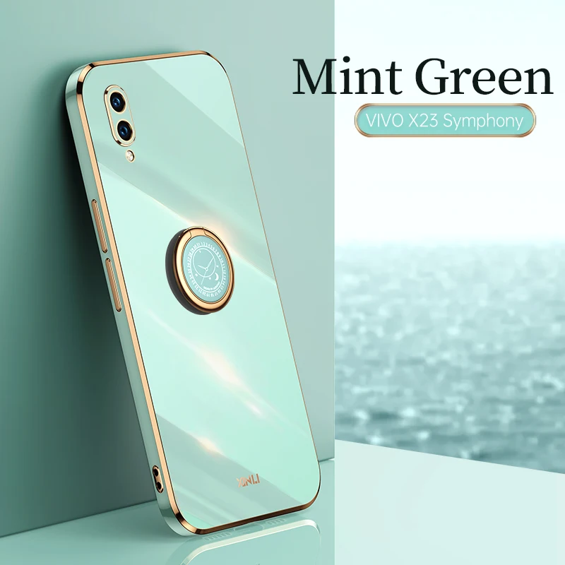 

Plating Square Ring Holder Silicone Phone Case On For Vivo X23 Symphony 23x 23 Symphony phone case Luxury Stand Cover