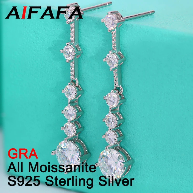 

AIFAFA Real 3 Carat Certificated Moissanite Drop Earrings For Women S925 Sterling Silver Long Tassel Ear Studs Fine Jewelry GRA