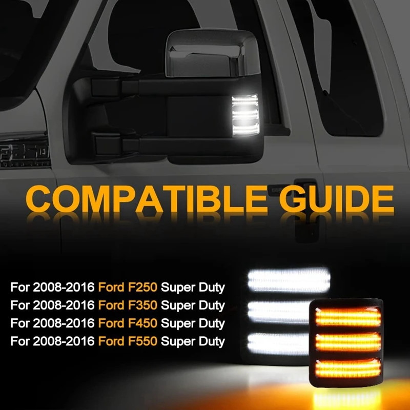 Smoked LED Dynamic Side Mirror Indicator Light for Ford F250 F350 F450 Super Duty 08-16 Rearview Mirror Turn Signal Lamp