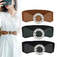 new luxury brand rhinestone buckle fashion ladies elastic waist seal two layer leather high end belt coat dress accessories belt