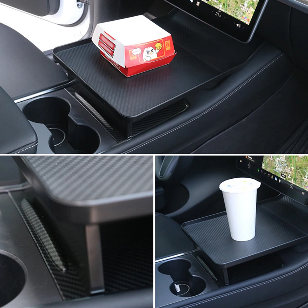 Drink Coffee Bottle Food Organizer Portable Desk For Tesla Model 3 Y Center Console Cup Holder Plate Car Tray DIY Mini Table images - 6