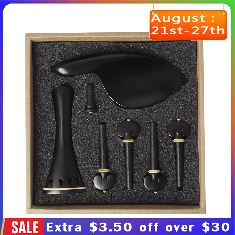 

4/4 Violin Chinrest Tailpiece Tuning Pegs Endpins Natural Ebony Wood Violin Set Musical Instruments Accessories High Quality