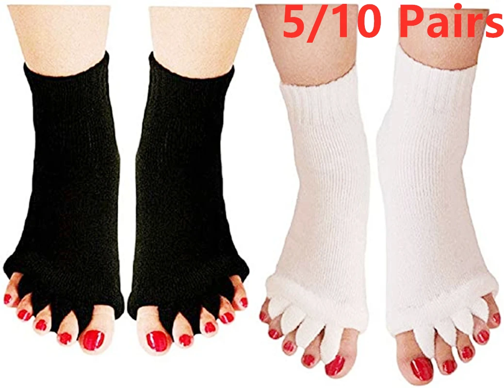 

Sdattor Yoga Sports Gym Five Toe Separator Socks Alignment Pain Health Massage Socks, Prevent Foot Cramps,5/10 Pairs