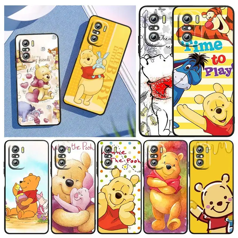 

Disney Winnie the Pooh Phone Case For Xiaomi Redmi K50 K40 Gaming 10 10C 9AT 9A 9C 9T 8 7A 6A 5 4X Black Matte Soft Cover Fundas