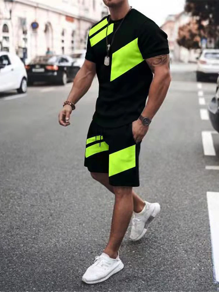 Summer Men's Tracksuit Solid Color T-shirt+shorts Casual Stylish Sweatsuit Set Outfits Sports Jogging Suit Oversized Clothing