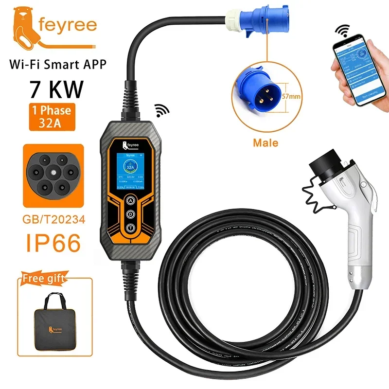 Feyree GB/T розетка EV зарядное устройство 11 кВт 16 А 3-фазное умное приложение WIFI Bluetooth 32