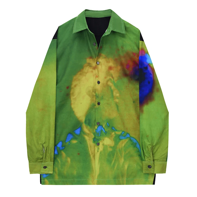 

KBAT Autumn Women Blouse Fashion Green Print Shirt 2022 Korean Casual Y2k Single Breasted Long Sleeve BF Style Loose Female Top